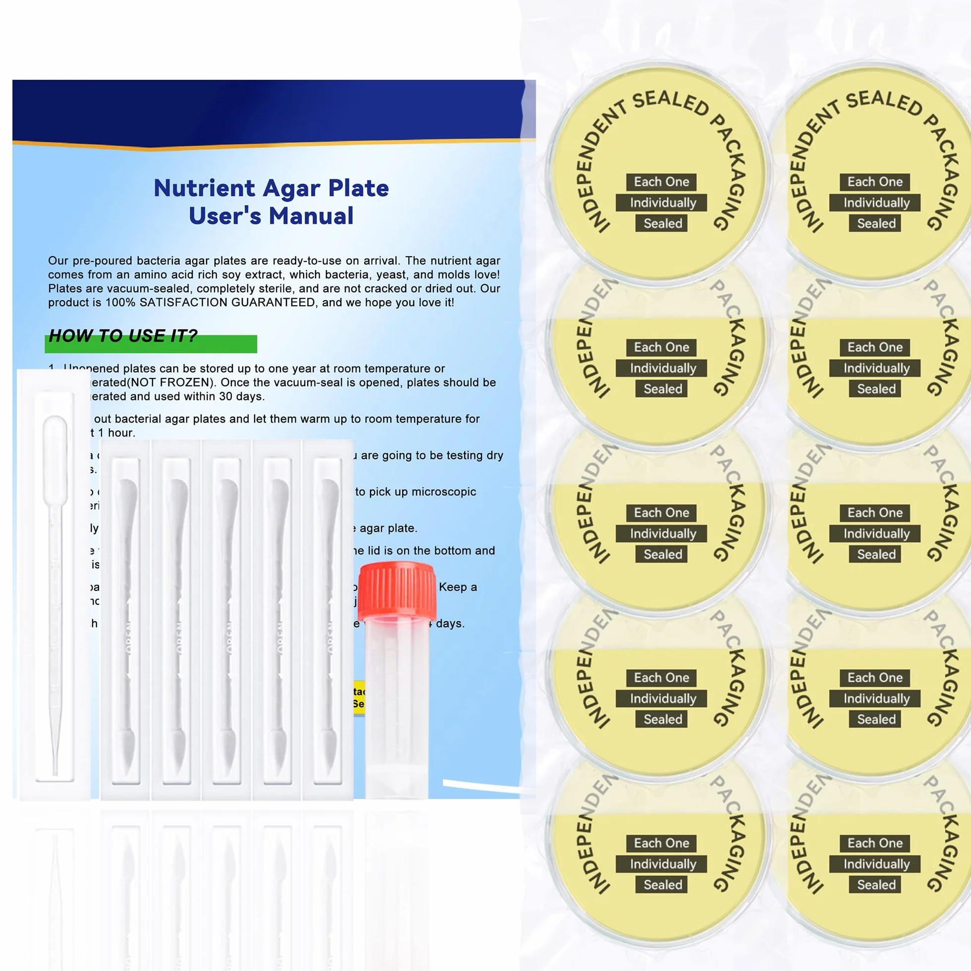 Kit de proyectos científicos para platos de agar nutriente y hisopos de algodón prevertidos para experimentos científicos | Kit de ciencia de bacterias, sellado por separado